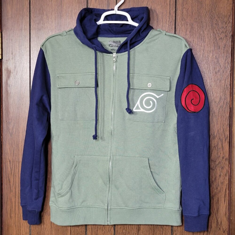 🔥 NARUTO SHIPPUDEN Zip Front Hoodie - Unisex - Size M - Army Green Blue - NICE